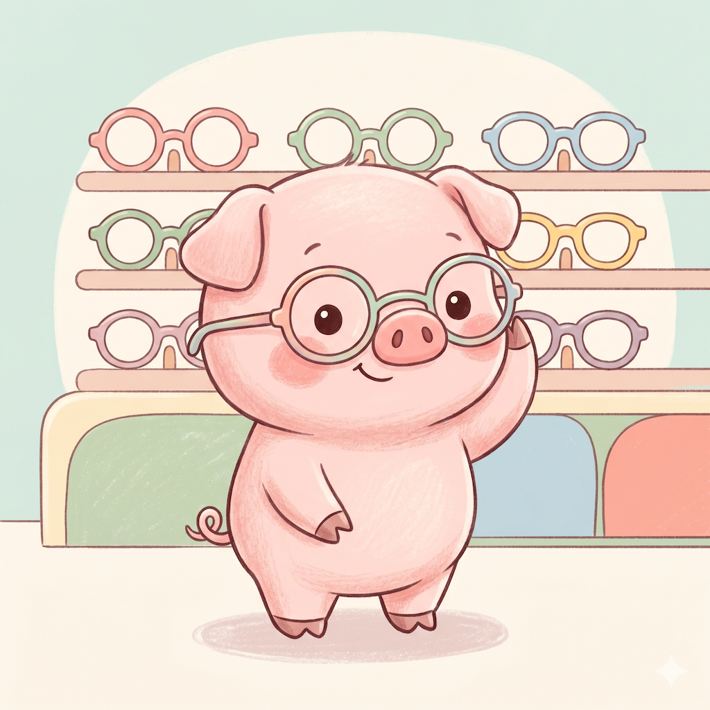 Piggy character wearing glasses