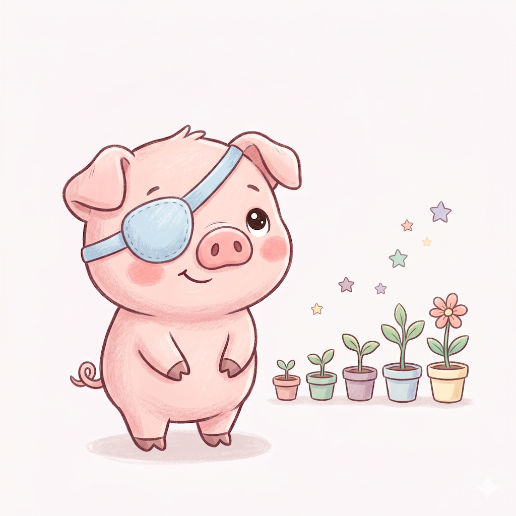 Piggy character celebrating progress