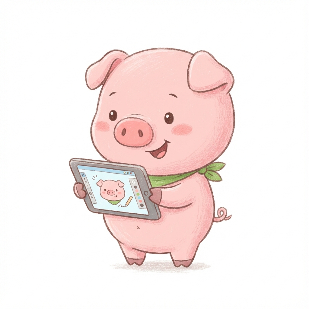 Piggy analyzing digital tablet