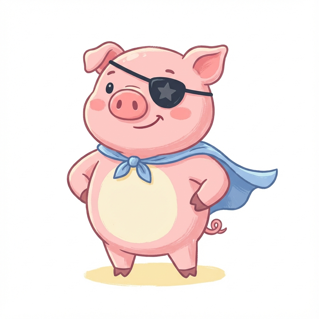 Super Piggy wearing a patch and cape
